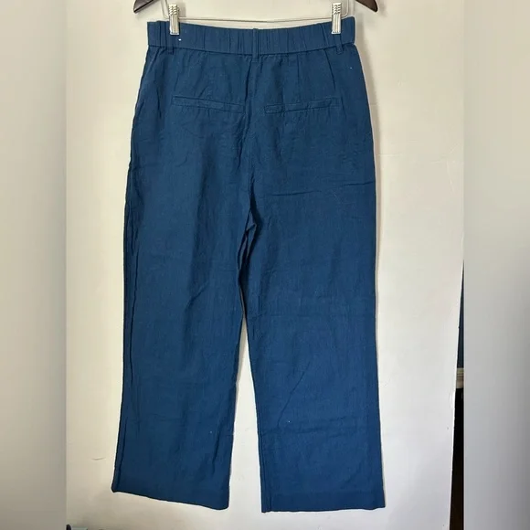 Abercrombie & Fitch Blue Women’s loose wide leg linen blend trousers pants M - Picture 2 of 6
